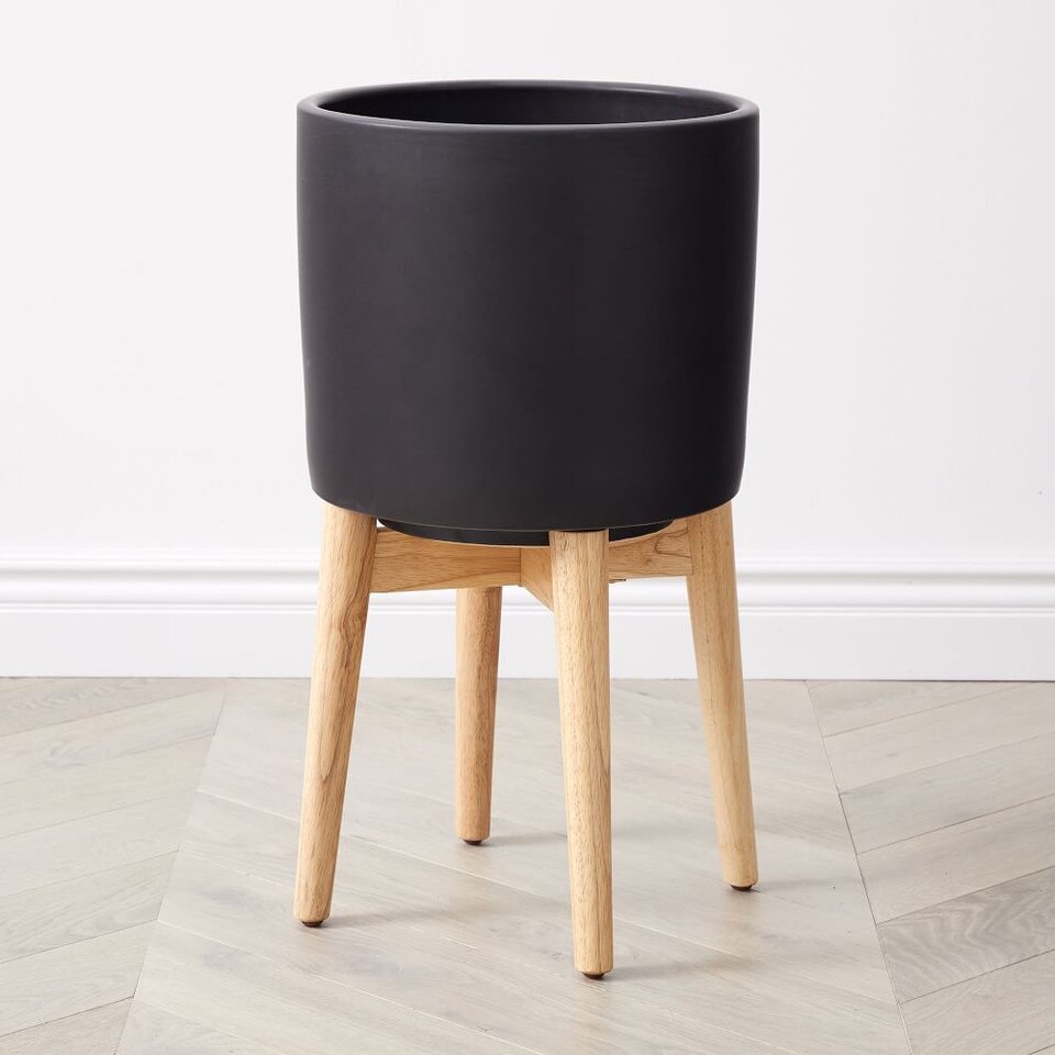 MidCentury Turned Wood Leg Planters Black west elm United Kingdom